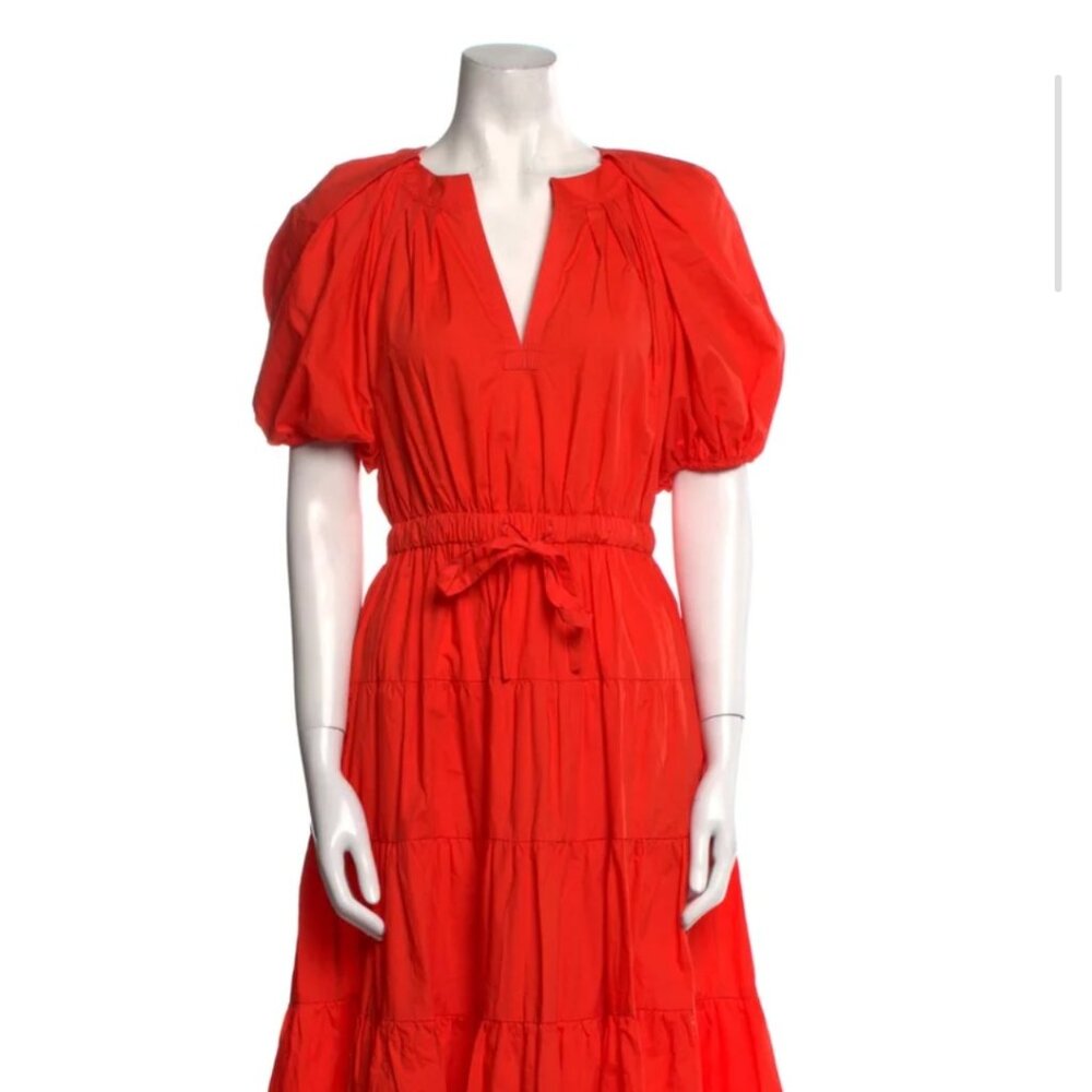 ULLA JOHNSON ORANGE DRESS 100%COTTON PUFF SHORT SLEEVE